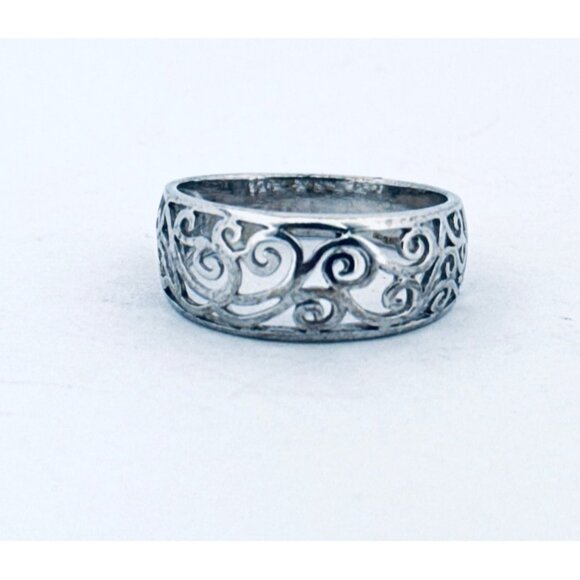 Vintage Estate Sterling Silver 925 Scroll Wide Band Ring Size 8, 2.6g NR Marked - Picture 2 of 12